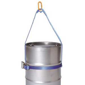 A durable Web Sling Drum Lifter with a 500kg working load limit, featuring flexible webbing for secure and efficient lifting of drums in industrial environments. A durable Web Sling Drum Lifter with a 500kg working load limit, featuring flexible webbing for secure and efficient lifting of drums in industrial environments.