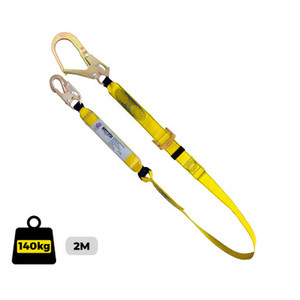 A durable Lanyard Single Adjustable (916111) featuring an adjustable webbing strap with a scaffold hook and snap hook—engineered for reliable fall protection and secure attachment in industrial settings. A durable Lanyard Single Adjustable (916111) featuring an adjustable webbing strap with a scaffold hook and snap hook—engineered for reliable fall protection and secure attachment in industrial settings.