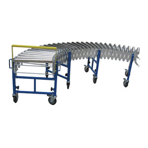 A 130KG heavy-duty steel wheel expandable conveyor (model EC450R) featuring a sturdy steel frame, adjustable length, and durable steel wheels, designed for efficient material handling in warehouses, distribution centers, and production facilities. A 130KG heavy-duty steel wheel expandable conveyor (model EC450R) featuring a sturdy steel frame, adjustable length, and durable steel wheels, designed for efficient material handling in warehouses, distribution centers, and production facilities.