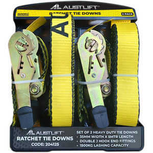 Ratchet Tie Down Heavy Duty 2 pack 35mmx5M with Double J hook LC1500KG; Austlift 204125 Ratchet Tie Down Heavy Duty 2 pack 35mmx5M with Double J hook LC1500KG; Austlift 204125
