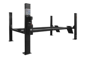 High-quality image of a Four Post Workshop Hoist (TLV4.0WH) with a 4,000KG capacity, featuring a heavy-duty steel frame, hydraulic lifting system, and integrated safety locks for professional vehicle servicing.