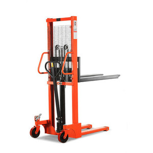 A 1000KG rated vertical manual hand walkie stacker (model SFHD10) featuring a reinforced steel frame, manual hydraulic lifting mechanism, ergonomic handle, and smooth-rolling castors, designed for safe and efficient stacking and lifting in warehouses, factories, and industrial workspaces. A 1000KG rated vertical manual hand walkie stacker (model SFHD10) featuring a reinforced steel frame, manual hydraulic lifting mechanism, ergonomic handle, and smooth-rolling castors, designed for safe and efficient stacking and lifting in warehouses, factories, and industrial workspaces.