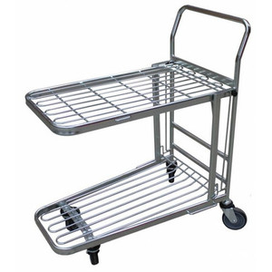 A 175kg rated 2-tier nesting platform trolley with a steel frame, non-slip shelves, and swivel castors, designed for space-saving transport of goods in retail, healthcare, and commercial spaces. A 175kg rated 2-tier nesting platform trolley with a steel frame, non-slip shelves, and swivel castors, designed for space-saving transport of goods in retail, healthcare, and commercial spaces.