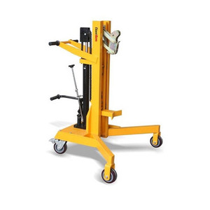 A 450kg drum loader trolley with a steel frame, hydraulic lifting system, and secure drum grip, designed to lift 205L drums up to 500mm high for easy transport and loading in industrial environments. A 450kg drum loader trolley with a steel frame, hydraulic lifting system, and secure drum grip, designed to lift 205L drums up to 500mm high for easy transport and loading in industrial environments.