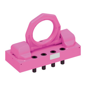 A RUD RBG / VRBG Eye Plate with metric coarse thread, featuring a low-profile forged design with smooth eye, designed for secure lifting and lashing applications in industrial environments.