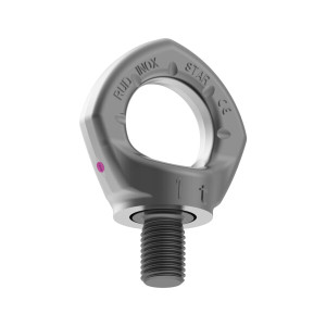 A RUD INOX-STAR stainless steel eye bolt with metric coarse thread, featuring a polished, corrosion-resistant finish, ideal for lifting in hygienic, marine, and chemical environments.