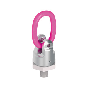 A RUD PP-B PowerPoint swivel lifting point with UNC thread, featuring a compact bolt-on base and 360° rotating ring, designed for multi-directional industrial lifting applications using imperial threads. A RUD PP-B PowerPoint swivel lifting point with UNC thread, featuring a compact bolt-on base and 360° rotating ring, designed for multi-directional industrial lifting applications using imperial threads.
