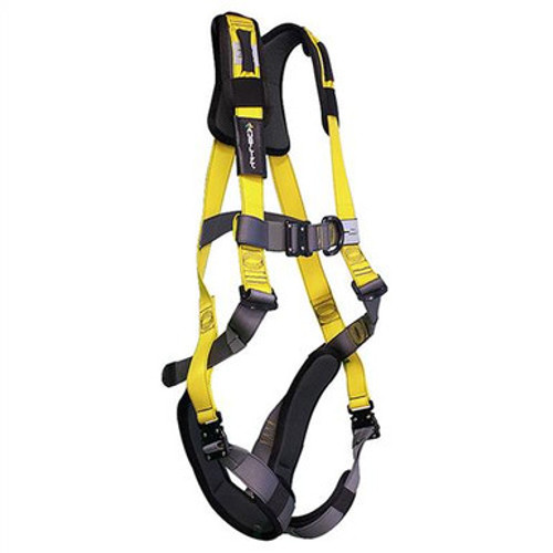 A premium full-body Maxi Harness (915008) showcasing padded straps, reinforced D-rings, ergonomic design, and quick-release buckles for optimal safety and comfort in industrial settings.