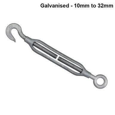 25mm forged galvanised JIS turnbuckle with hook and eye ends—ideal for high-load cable tensioning in marine, construction, and industrial rigging applications.