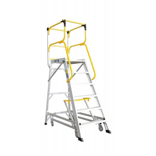 A 6-step deluxe order picker ladder (model FS13594) by Bailey, featuring a reinforced aluminum frame, 1.65m platform height, wide non-slip steps, and ergonomic handrails, designed for safe and efficient elevated access in warehouses, retail stockrooms, and industrial workplaces.