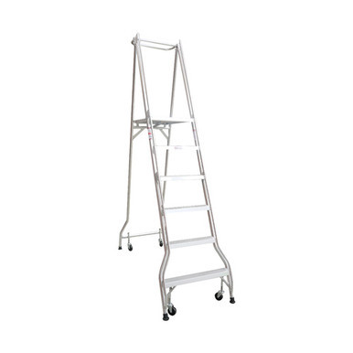 A 6-step platform ladder (model MONSTAR6) by Monstar, featuring a reinforced aluminum frame, 1.69m platform height, wide slip-resistant steps, and ergonomic handrails, designed for safe and stable elevated access in warehouses, stockrooms, and industrial workspaces.