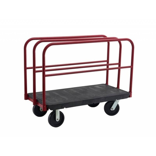 A black OEASY Sheet & Panel Cart (model RT4432-BLACK) featuring a reinforced steel frame, spacious panel holding area, ergonomic handle, and 200mm PP castors for smooth and secure movement, designed for construction sites, warehouses, and industrial applications.