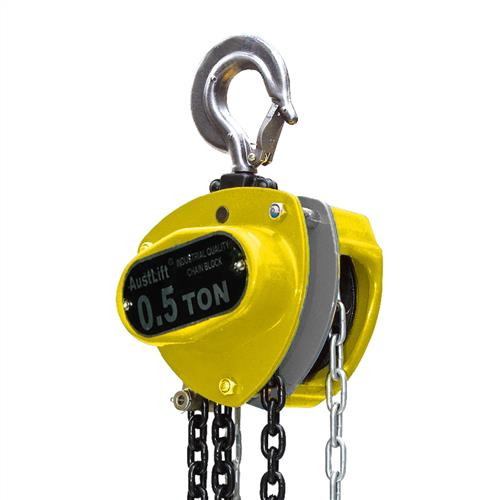 A robust W5 Industrial Chain Block (5T, 6M) equipped with a load limit switch, featuring a heavy-duty manual chain mechanism for safe and efficient lifting in industrial environments.