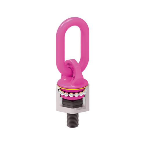 A RUD VWBG-V swivel lifting ring with metric coarse thread, featuring a 360° rotatable body and 180° pivoting ring, designed for safe, multi-directional lifting in industrial and construction environments.