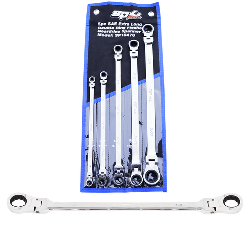 SPANNER SET - EX LONG FLEX DOUBLE RING 72T GEARDRIVE 5PC SAE SPANNER SET - EX LONG FLEX DOUBLE RING 72T GEARDRIVE 5PC SAE