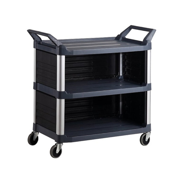 135kg Rated Rated Hi-5 3 Shelf Utility Cart with Enclosed End Panels on 3 Sides - Black; RT4023-BLACK
