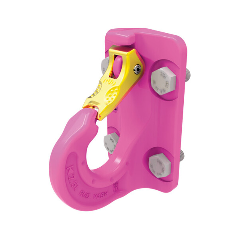 A RUD VABH-B Excavator Hook with a weld-on base and integrated safety latch, designed for secure lifting from excavator buckets, arms, and heavy construction attachments.