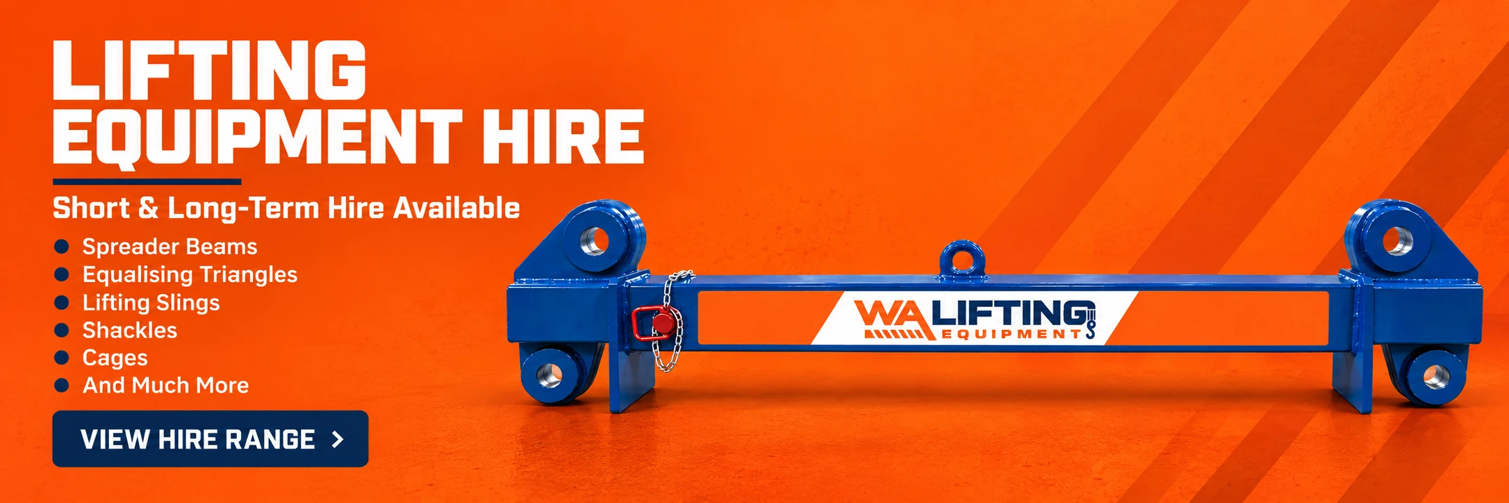 Recommended SEO alt text: Lifting equipment hire in Perth including spreader beams, equalising triangles, lifting slings, shackles and work cages