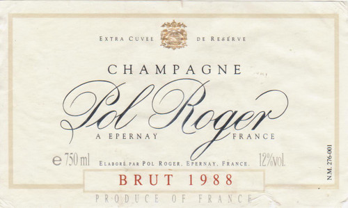Pol Roger Extra Cuvee de Reserve Brut, Champagne 1988