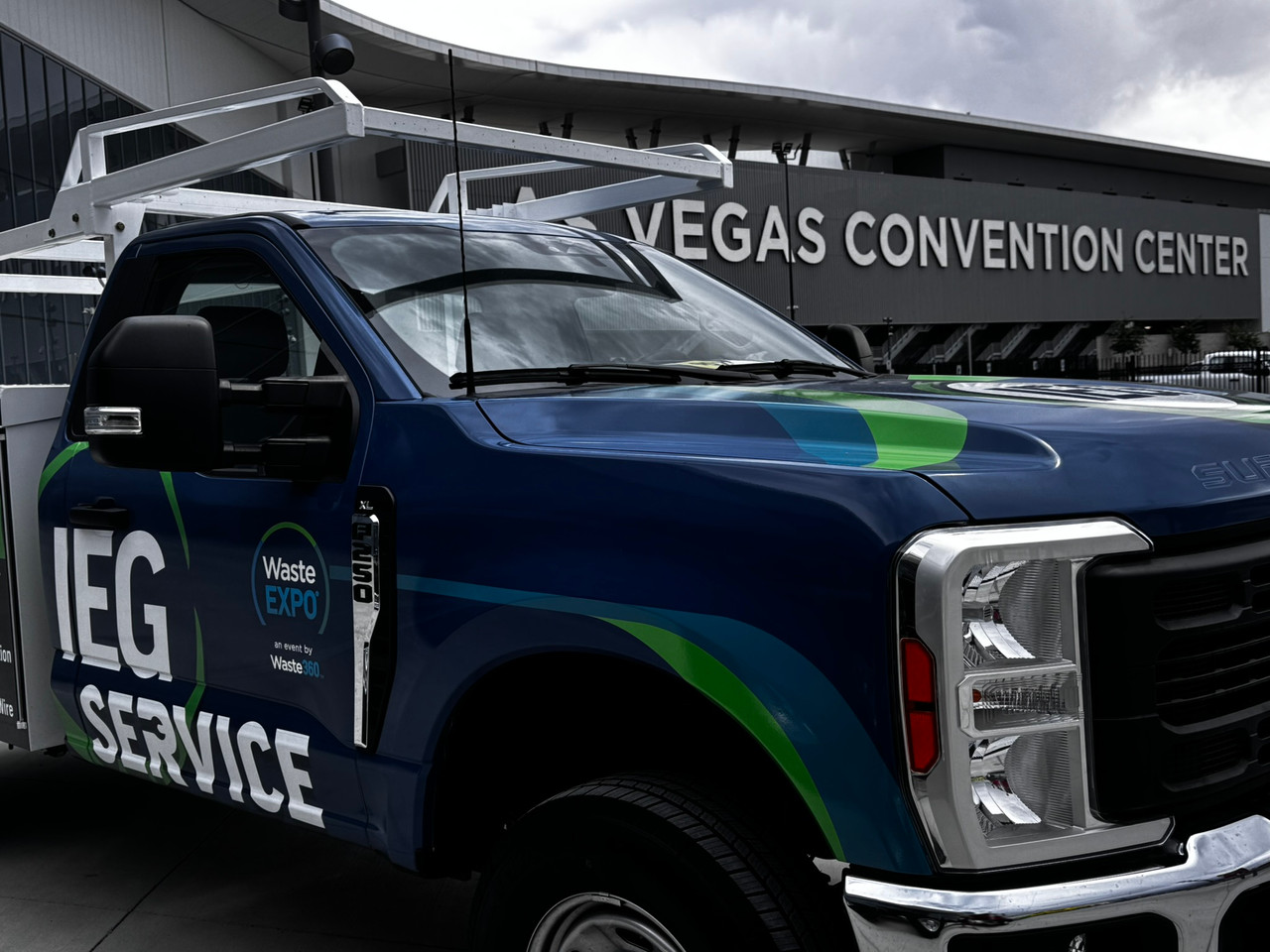IEG Service truck parked outside the Las Vegas Convention Center during the Waste Expo event.