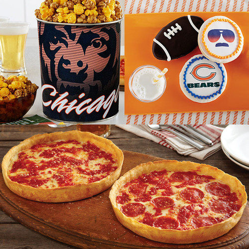 Garrett Popcorn Chicago Bears Classic Tin, Bears Cookies & 2 Lou's Pizzas