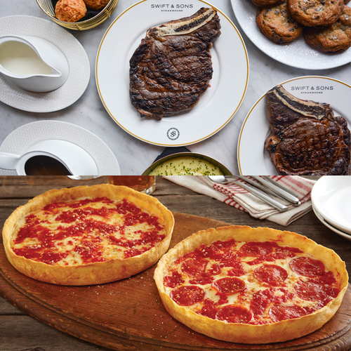 Swift & Sons Bone-In Ribeye Meal Kit & 2 Lou's Pizzas
