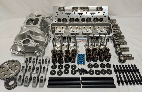 Small Block Chevy Top End Kit, Alum Heads 2.02" 1.60" 64cc, Hydraulic Roller Cam, Retro Fit Lifters, Intake Manifold, Many Options