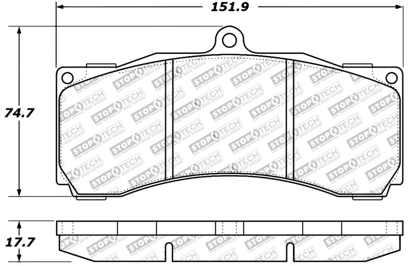 StopTech Performance ST-60 Front or Rear Caliper Brake Pads - 309.12470 Technical Drawing