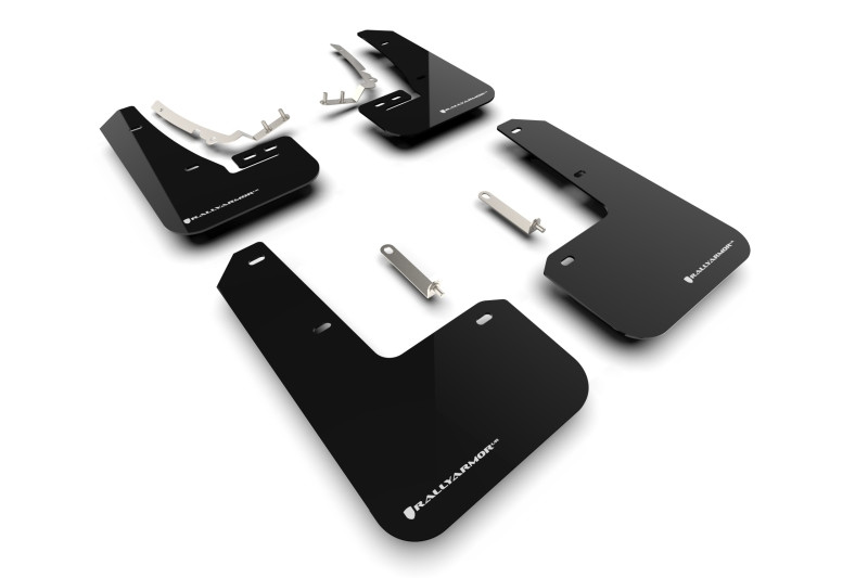 Rally Armor 2022 MK8 Volkswagen Golf GTI/R Black UR Mud Flap w/ White Logo - MF80-UR-BLK/WH Photo - Primary