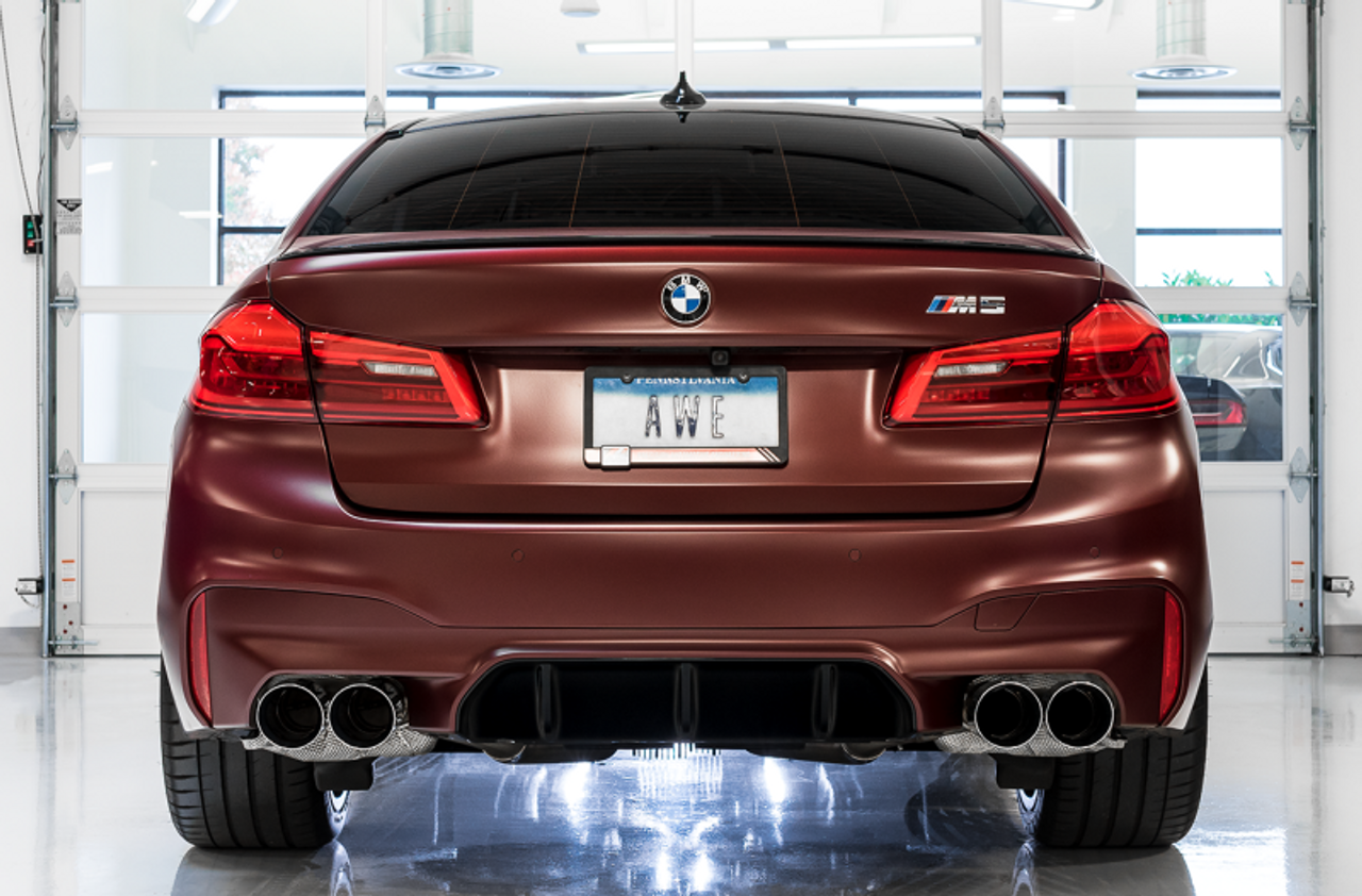 AWE Tuning 18-19 BMW M5 (F90) 4.4T AWD SwitchPath Cat-back Exhaust - Chrome Silver Tips - 3025-42062 Photo - Mounted