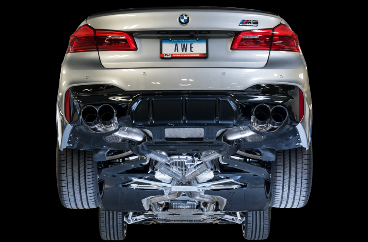 AWE Tuning 18-19 BMW F90 M5 SwitchPatch Cat-Back Exhaust- Black Diamond Tips - 3025-43066 Photo - Mounted