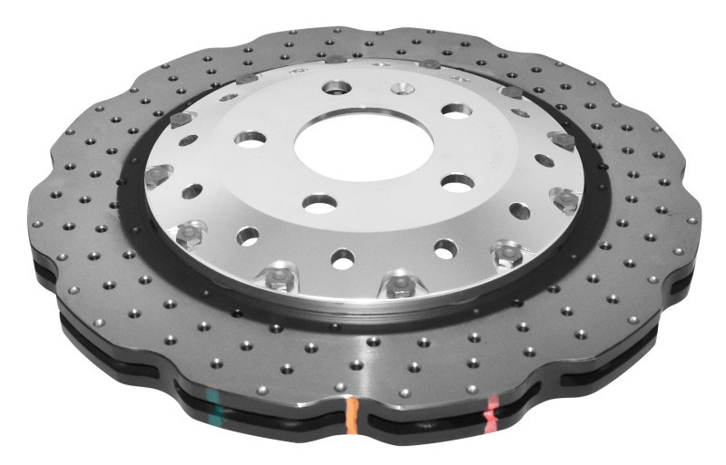 DBA 2014+ Audi RS Q3  Front 5000 Series Cross Drilled & Dimpled Rotor w/Clear Anodised Hat - 52836WSLVXD Photo - out of package