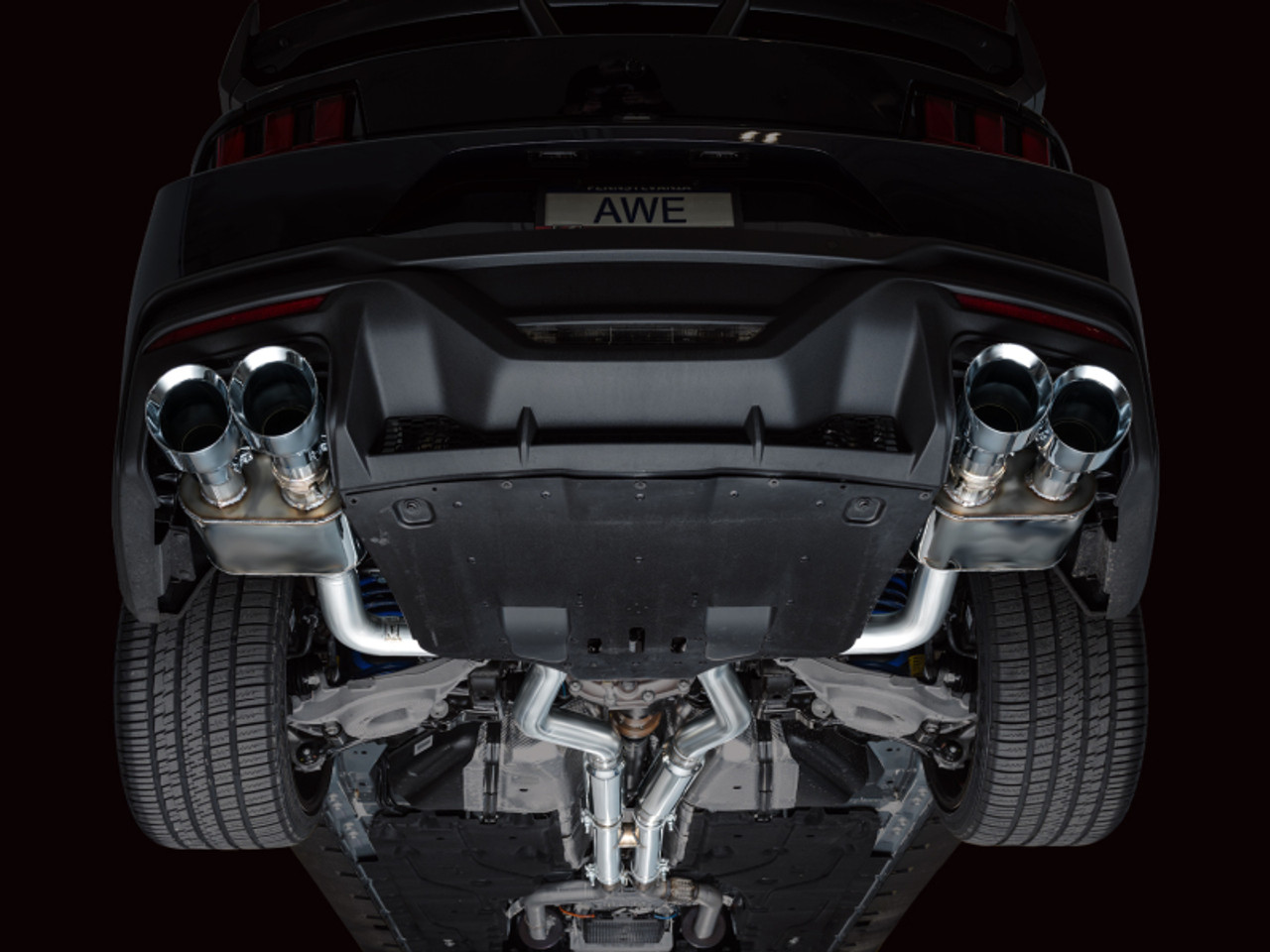 AWE 2024 Ford Mustang Dark Horse S650 RWD SwitchPath Catback Exhaust w/ Quad Chrome Silver Tips - 3025-42375 Photo - Mounted