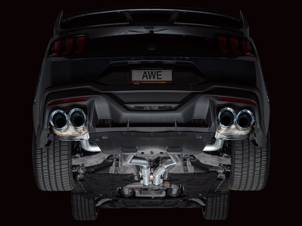 AWE 2024 Ford Mustang Dark Horse S650 RWD SwitchPath Catback Exhaust w/ Quad Chrome Silver Tips - 3025-42375 Photo - Mounted