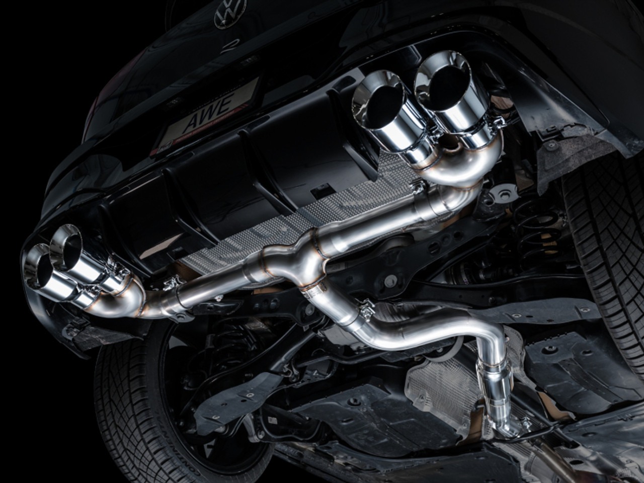 AWE MK8 Volkswagen Golf R 3in Track Edition Quad Exhaust - Chrome Silver Tips - 3020-42658 Photo - Mounted