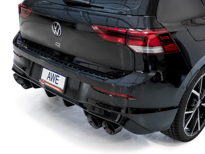 AWE MK8 Volkswagen Golf R 3in Track Edition Quad Exhaust - Diamond Black Tips - 3020-43658 Photo - Mounted