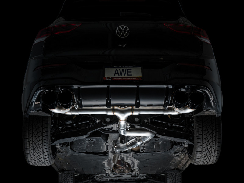 AWE MK8 Volkswagen Golf R 3in Track Edition Quad Exhaust - Diamond Black Tips - 3020-43658 Photo - Mounted