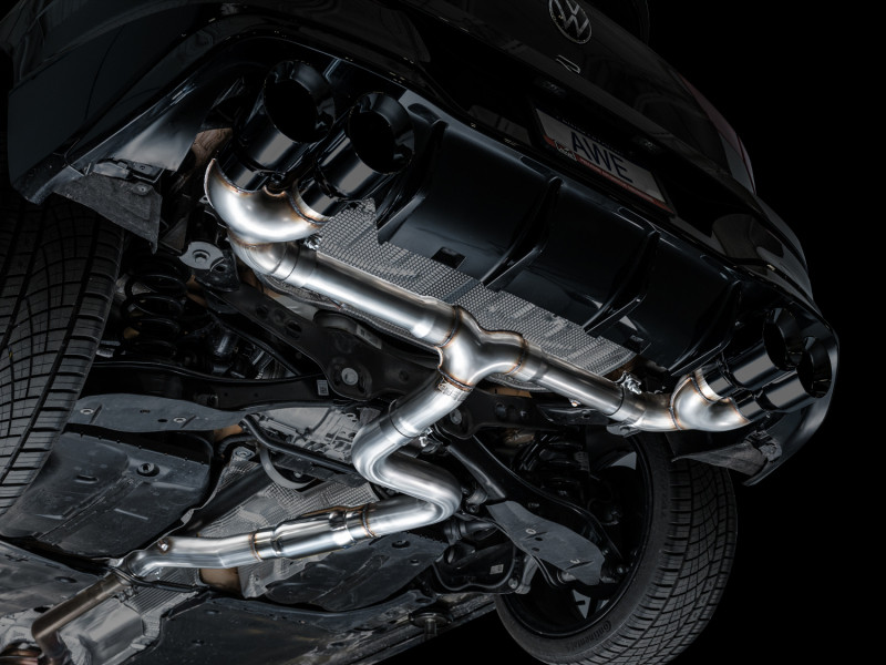 AWE MK8 Volkswagen Golf R 3in Track Edition Quad Exhaust - Diamond Black Tips - 3020-43658 Photo - Mounted
