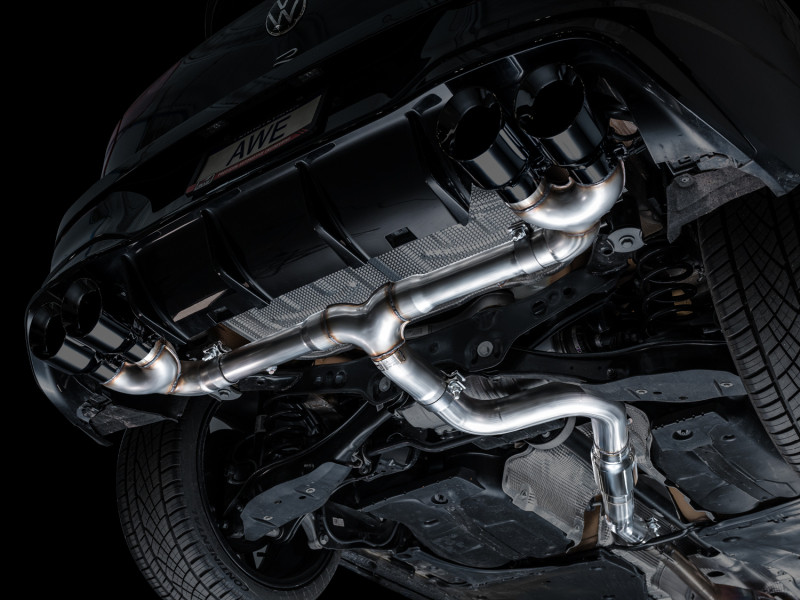AWE MK8 Volkswagen Golf R 3in Track Edition Quad Exhaust - Diamond Black Tips - 3020-43658 Photo - Mounted