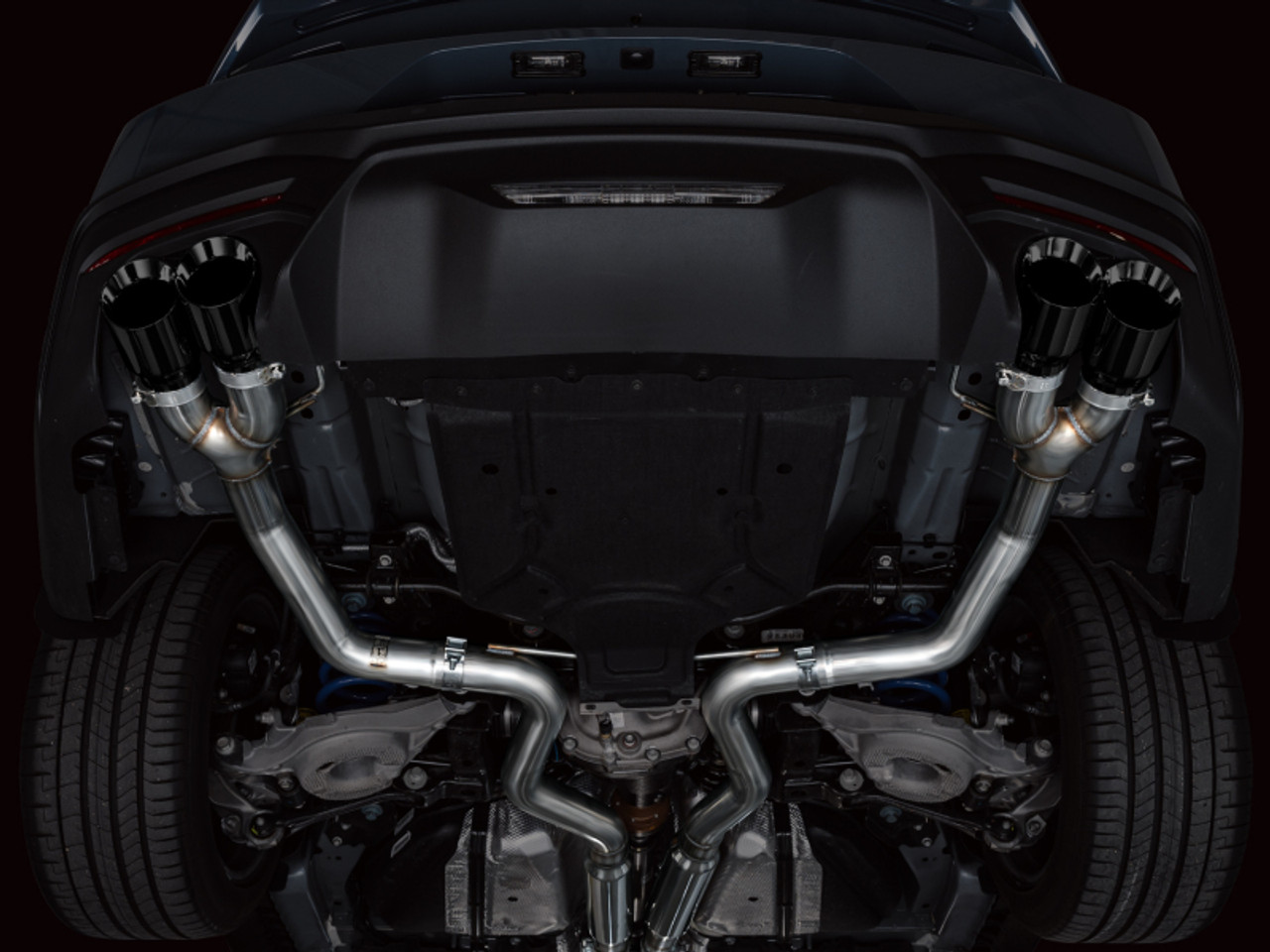 AWE 2024 Ford Mustang GT Fastback S650 RWD Track Edition Catback Exhaust w/ Quad Diamond Black Tips - 3020-43650 Photo - Mounted