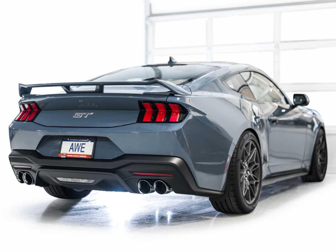 AWE 2024 Ford Mustang GT Fastback S650 RWD SwitchPath Catback Exhaust w/ Quad Chrome Silver Tips - 3025-42650 Photo - Mounted
