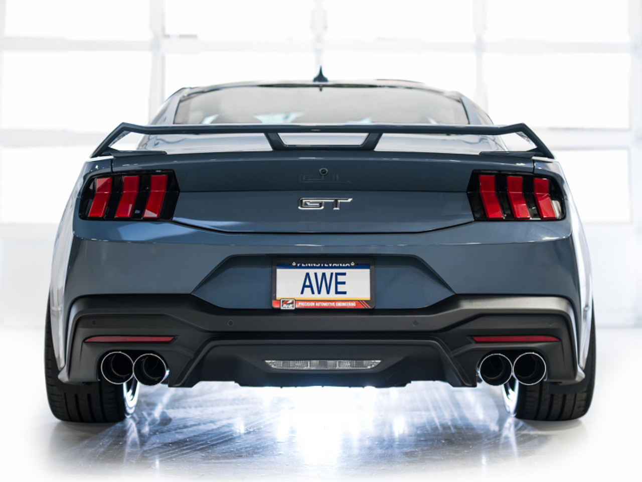 AWE 2024 Ford Mustang GT Fastback S650 RWD SwitchPath Catback Exhaust w/ Quad Chrome Silver Tips - 3025-42650 Photo - Mounted