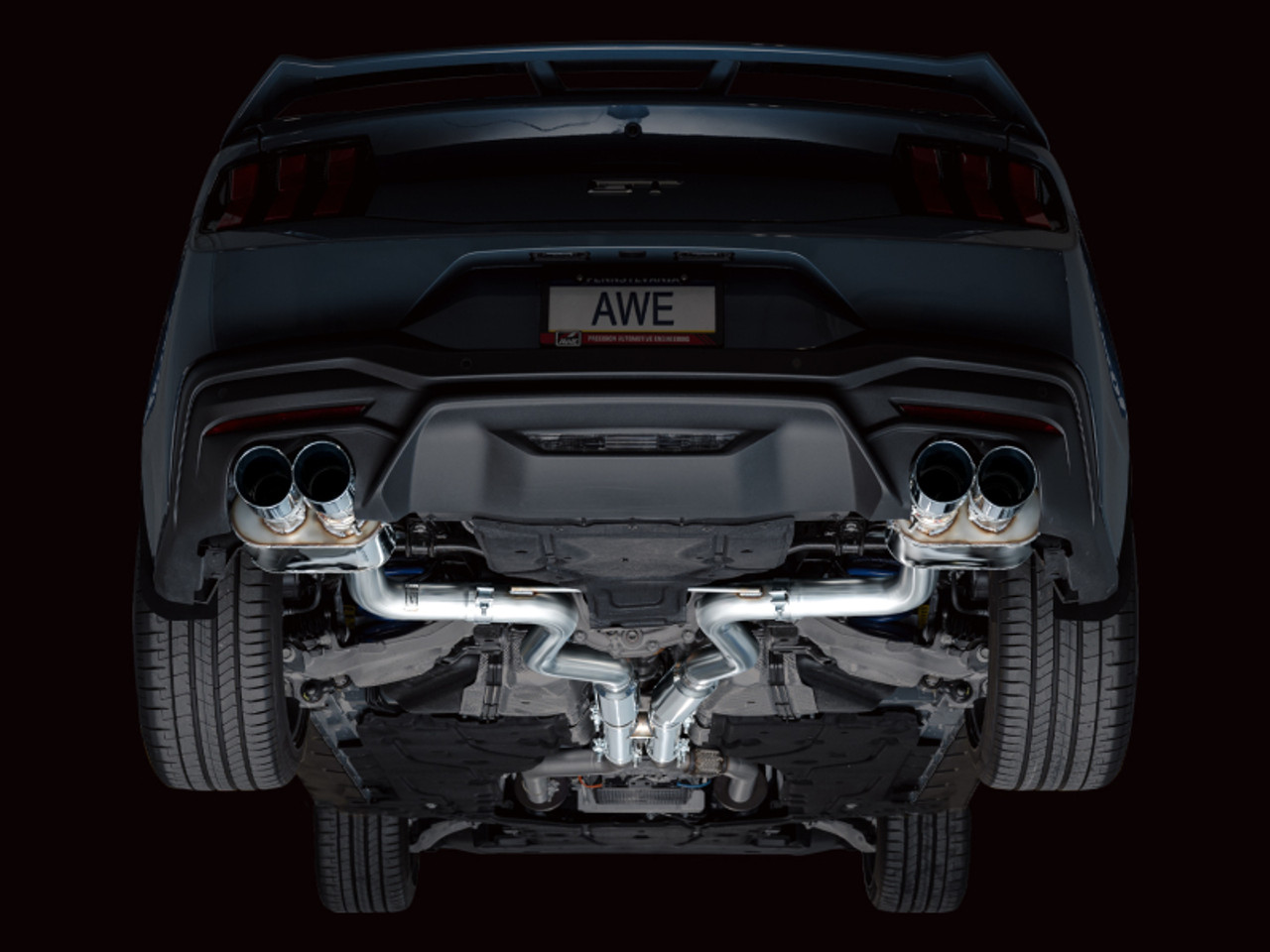 AWE 2024 Ford Mustang GT Fastback S650 RWD SwitchPath Catback Exhaust w/ Quad Chrome Silver Tips - 3025-42650 Photo - Mounted