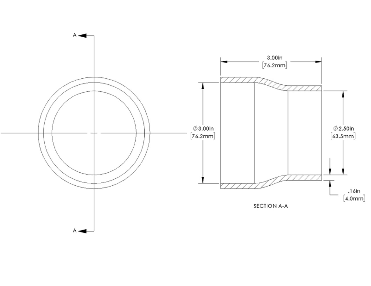 aFe POWER Universal Products Coupler Kit (3 x 2-1/2)in ID x 3in L - Black - 59-00201 Technical Drawing