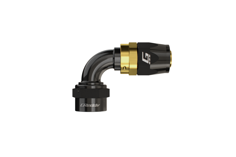 GReddy AN08 90 DEGREE HOSE END SWIVEL BLACK/GOLD ANODIZED - 12800890 Photo - Close Up