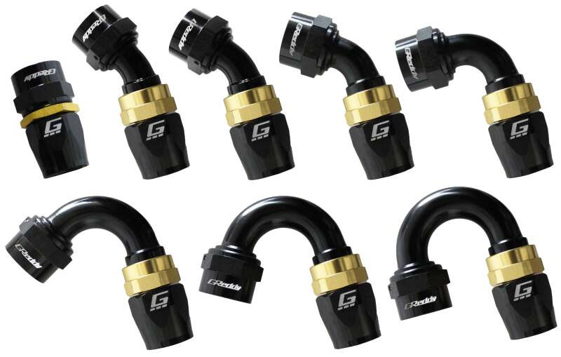 GReddy AN16 30 DEGREE HOSE END SWIVEL BLACK/GOLD ANODIZED - 12801630 Photo - Close Up