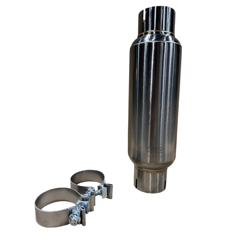 Kooks 3in Round Clamp In Muffler 10in Long Body Polished Stainless Steel - R300-10-CI Photo - Unmounted