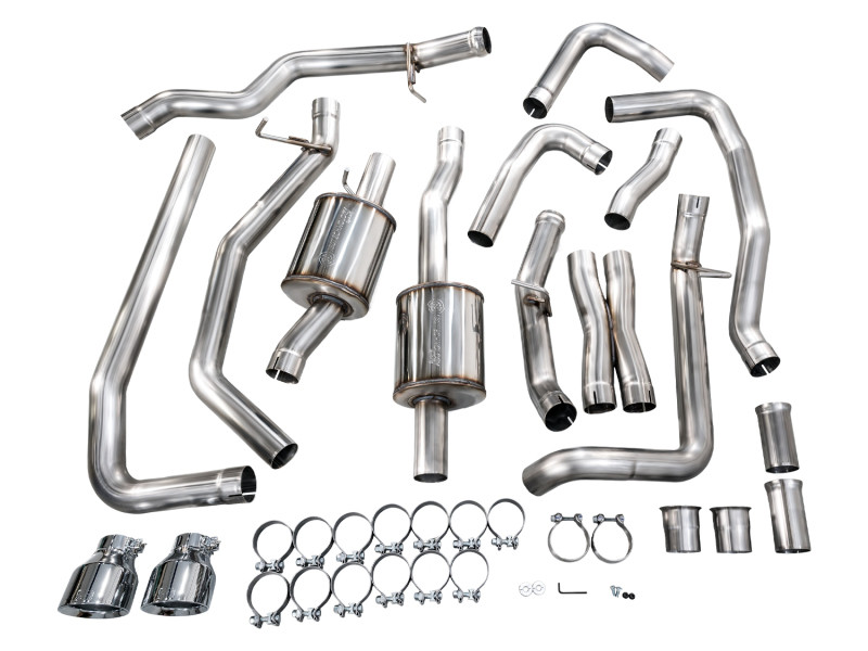 AWE Tuning 2025+ RAM 1500 RHO 3.0 I6 TT 0FG Dual Rear Exit Cat-Back Exhaust - Chrome Silver Tips - 3015-32630 Photo - out of package