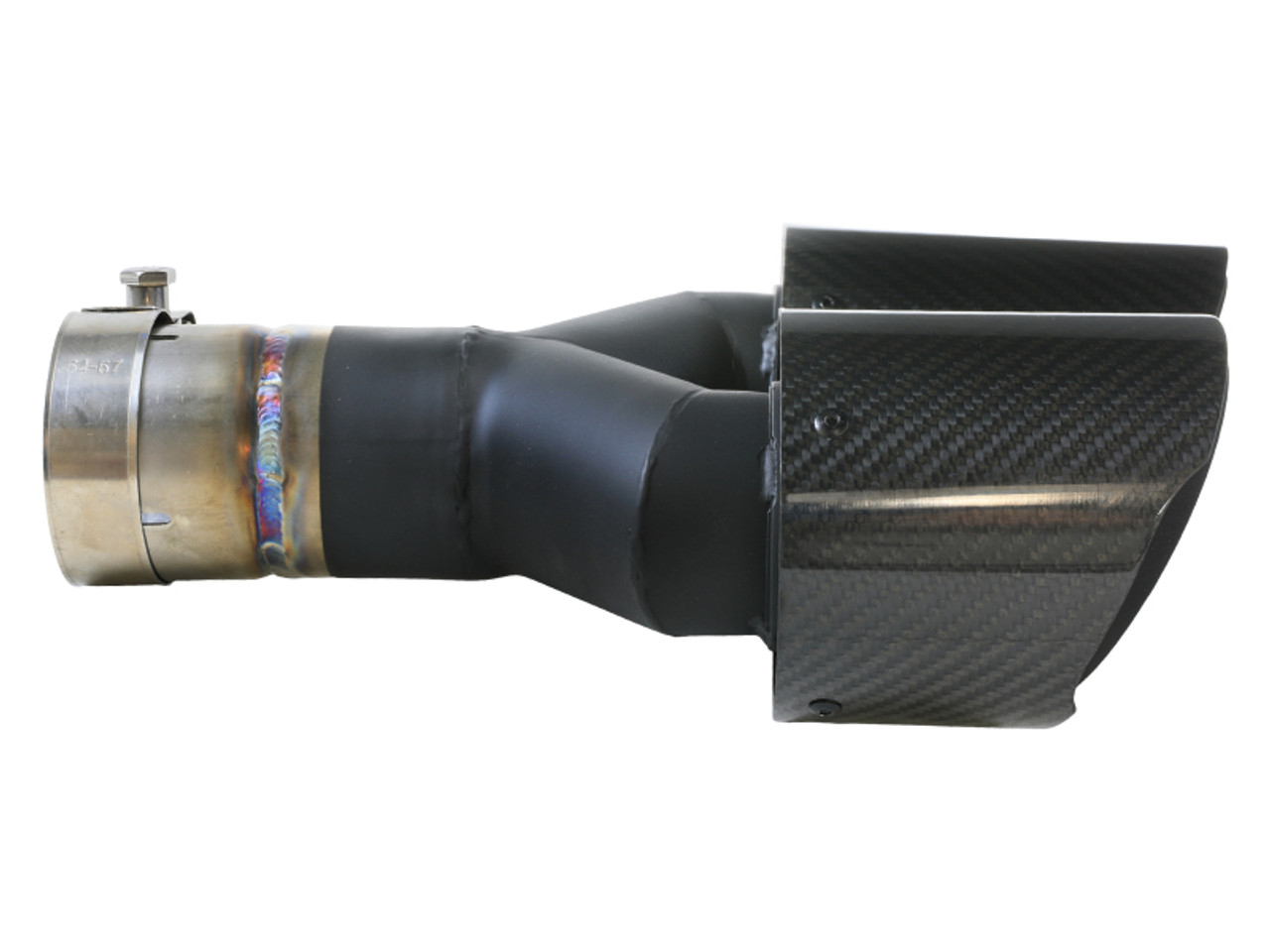 aFe Takeda 2.5in 304 Stainless Steel Clamp-on Exhaust Tip Driver side 2.5in Inlet 4in Dual-Carbon - 49T25480-C122 Photo - Unmounted