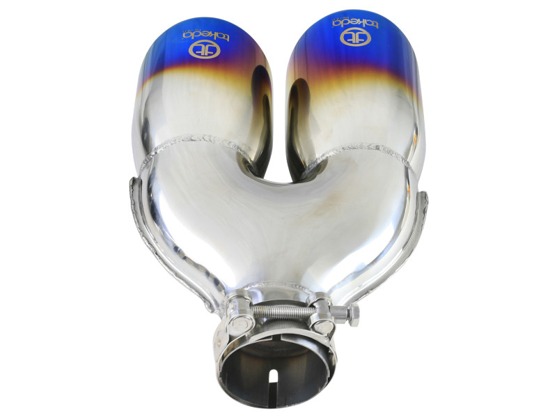 aFe Takeda 2.5in 304 Stainless Steel Clamp-on Exhaust Tip Passenger Side 2.5in Inlet 4inDual - Blue - 49T25484-L121 Photo - Unmounted